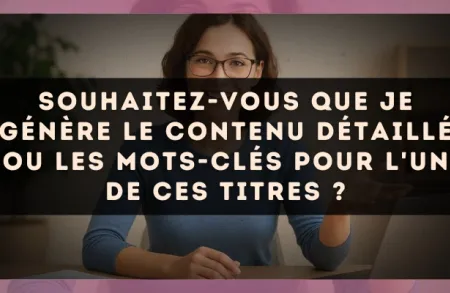 Souhaitez-vous que je génère le contenu détaillé ou les mots-clés pour l'un de ces titres ?