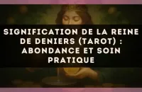 Signification de la Reine de Deniers (tarot) : abondance et soin pratique