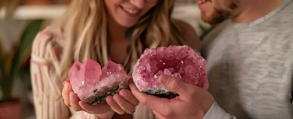 Les cristaux pour l'amour et les relations : quartz rose et rhodonite